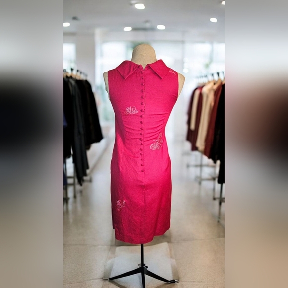 Vintage Fuchsia Butterfly Mini Dress. Buttons Down The Back. Size 8. Embroidery. - Picture 3 of 5